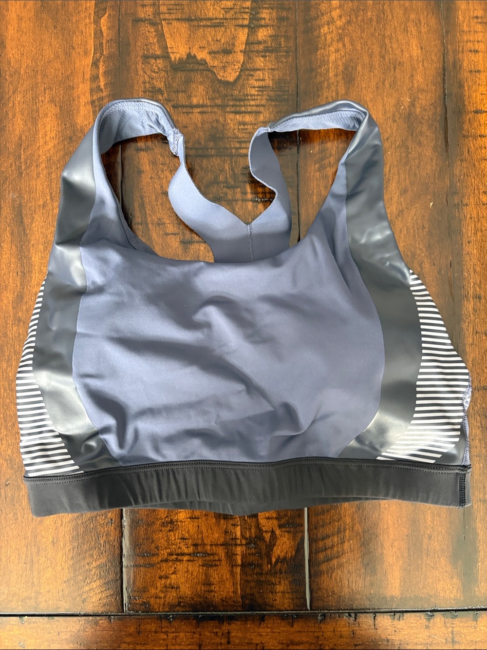 Athleta Gray Racerback Sports Bra with Striped Side Panels